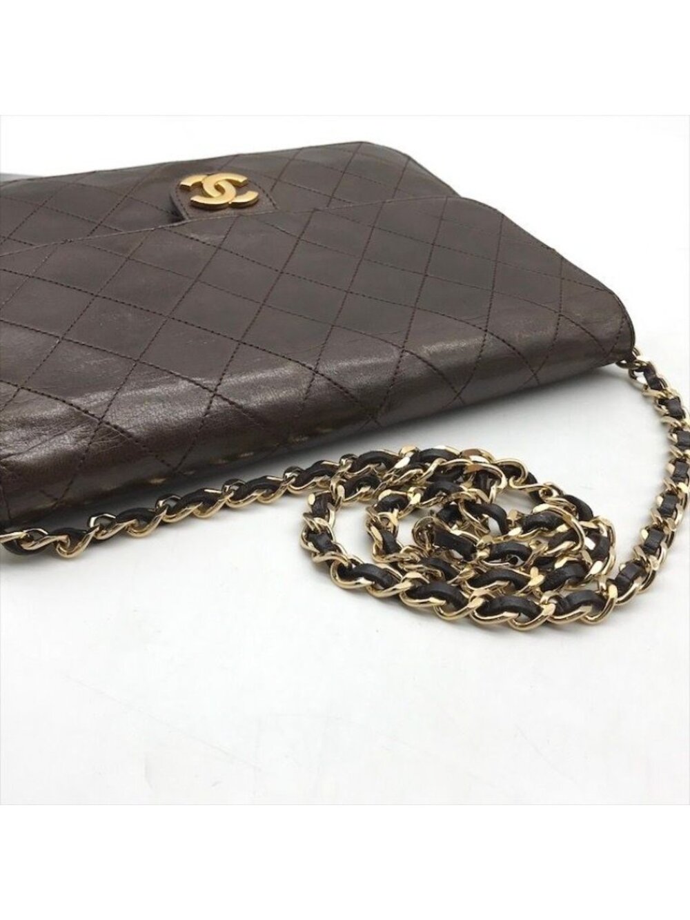 Chanel CC Logo Quilted Lambskin Chain Shoulder Bag Push Lock Brown - Picture 6 of 10